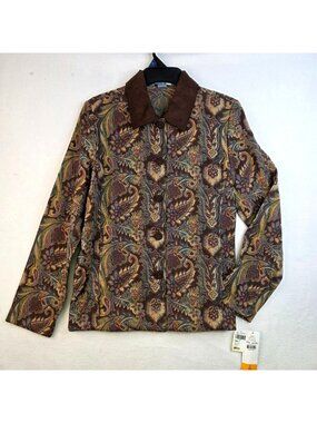 Vintage Woven Blazer S Suede Accents Paisley Upholstery Chic Needlepoint New